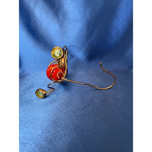 Copper Wire Whimsical Cat Sculpture with Colorful Glass Accent - Picture 7 of 7